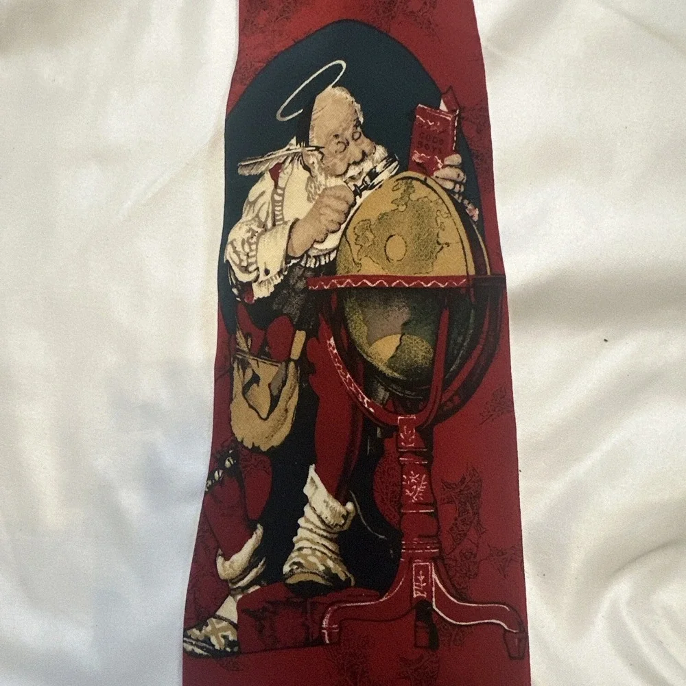 Vintage Norman Rockwell‎ 1994 Christmas Tie With Santa Consulting Globe